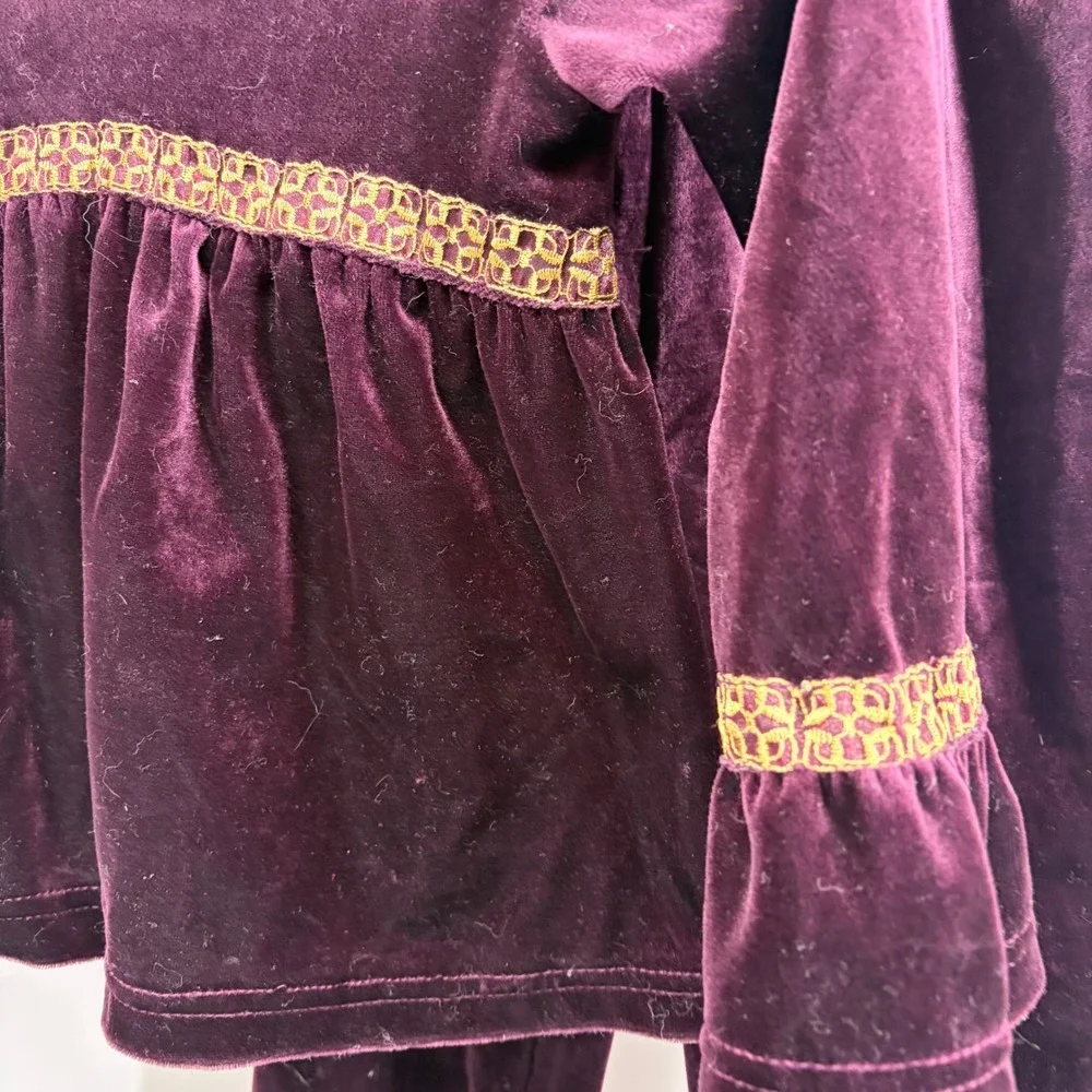 Vintage Whimsigoth Velvet Toddler Set Gold Lace Bell Sleeve Coquette Matching